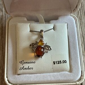 Sterling Silver & Amber Bee Pendant Necklace